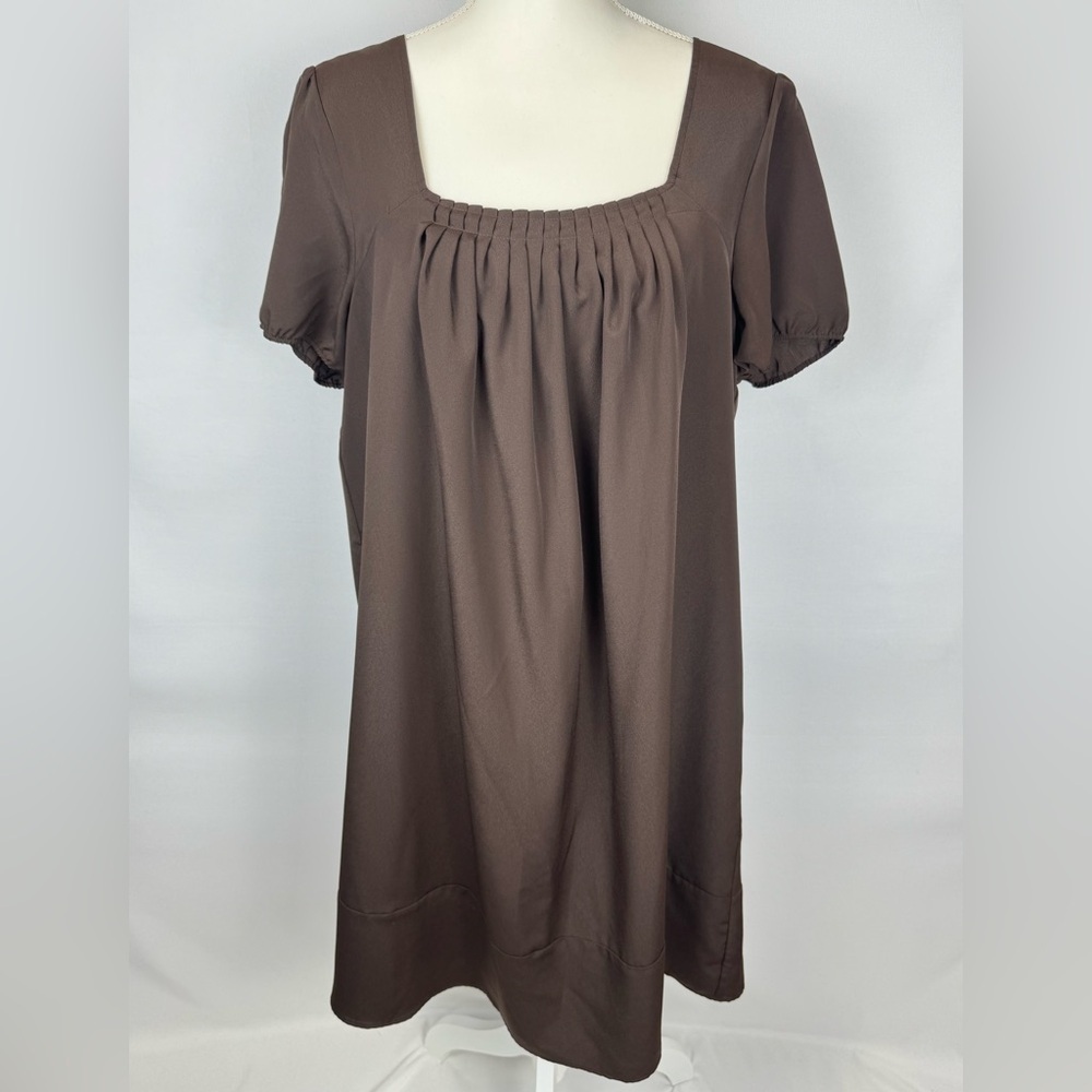 Mossimo Short Sleeve Shift Dress Chocolate Brown Square Neckline Size XL Y2K